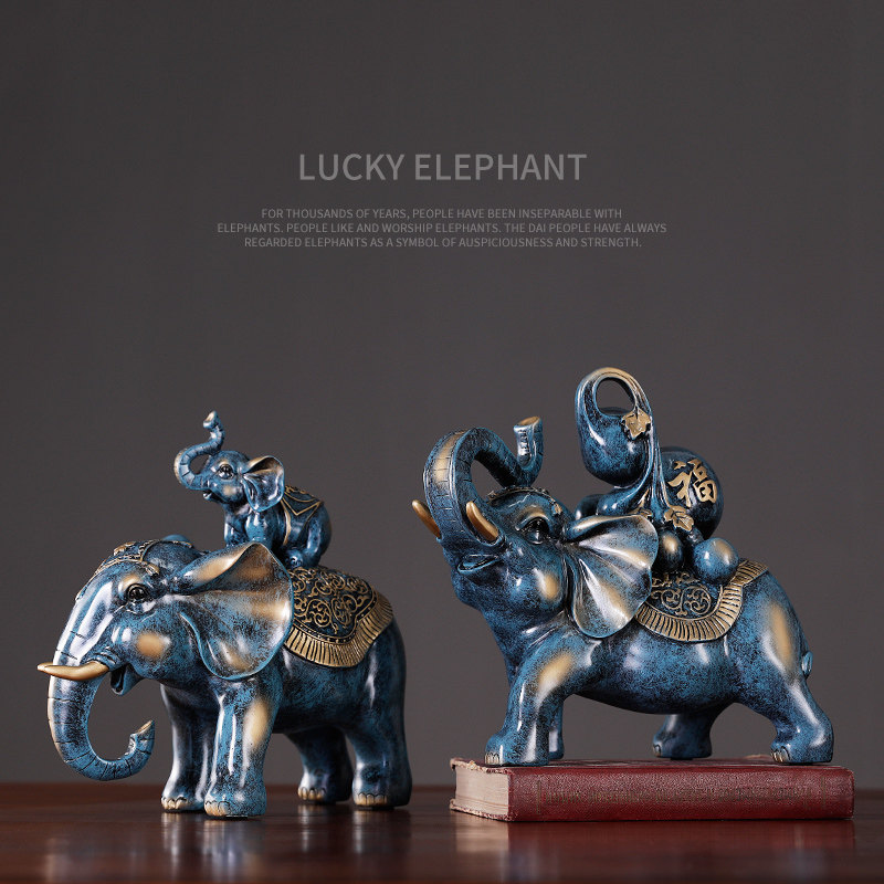 三象之家创意摆件招财新婚礼物酒柜装饰工艺品大象一家三口工艺品