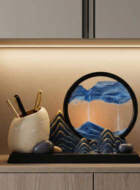 石来运转创意流沙画办公室桌面装饰品书房会义室开业礼物山水摆件