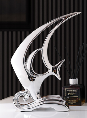 电镀银鱼轻奢家居摆饰客厅办公室书房酒柜装饰品开业礼物乘风破浪