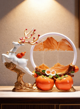 一路发财沙画摆件客厅中式餐边柜柿柿如意沙漏装饰品玄关柜工艺品