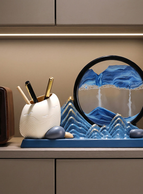 流沙画笔筒沙漏摆件办公室桌面工位解压神器创意礼物办公桌装饰品