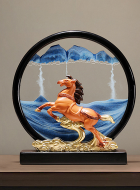 沙画小摆件马工艺品办公桌小众家居装饰品办公室柜子陈列沙漏摆设