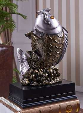 创意客厅柜摆设家居酒柜摆件鲤鱼工艺品铜色桌面装饰品开业送朋友