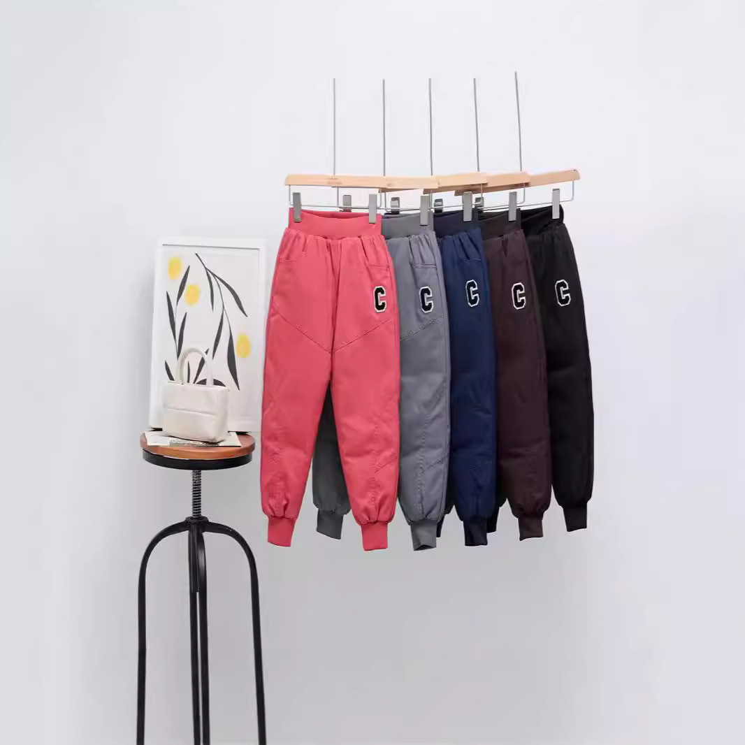 儿童羽绒裤冬季C标字母运动男童女童宝宝保暖休闲裤外穿韩版设计