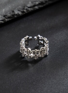 双层满钻十字架戒指男生高级感百搭小众设计潮流食指戒男士单身戒