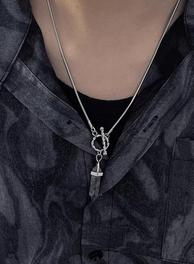 复古黑石六岩柱吊坠项链