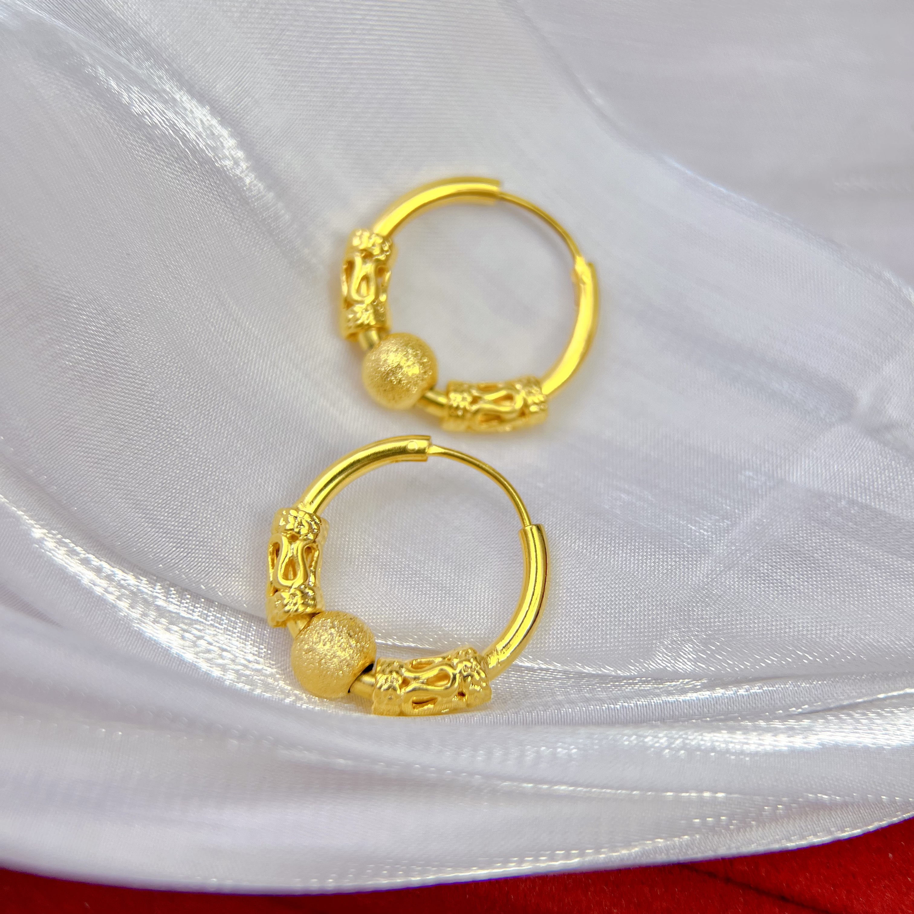 【女士耳环】镀黄金24k金色耳环女款耳饰仿真耳圈复古串珠 特价