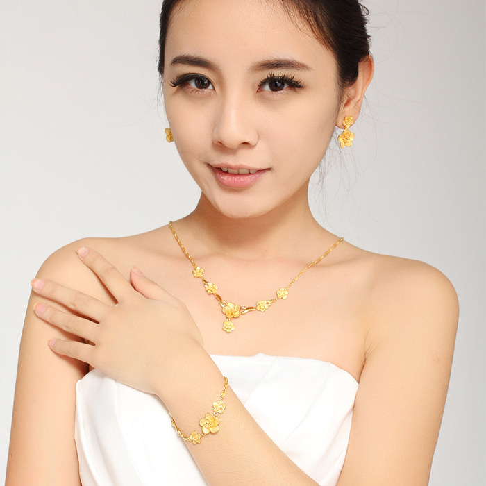 结婚三金首饰中国风仿真镀黄金项链女手链耳环新娘秀禾服婚庆配饰