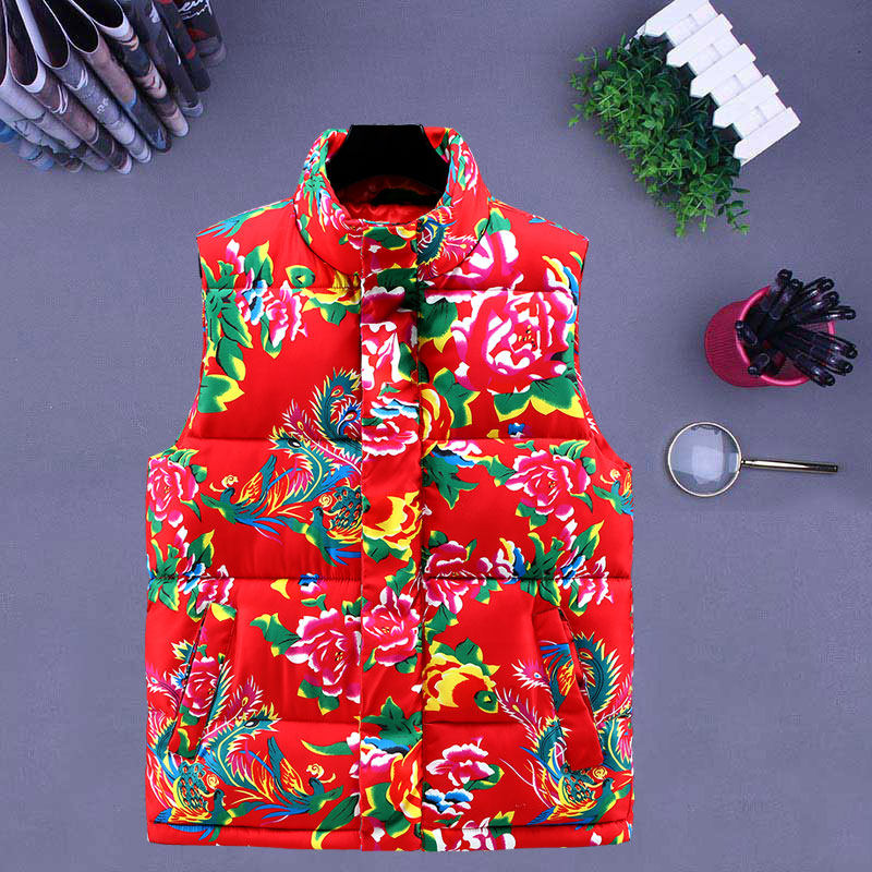 无袖东北大花棉袄羽绒棉马甲男背心国风秋冬外穿马夹情侣坎肩外套,男装,常规马甲,淘宝优惠券,粉丝福利购,淘宝优惠卷