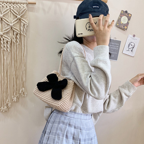 手工编织包包蝴蝶结斜跨包diy材料包秋 毛线自制作礼物送闺蜜女友