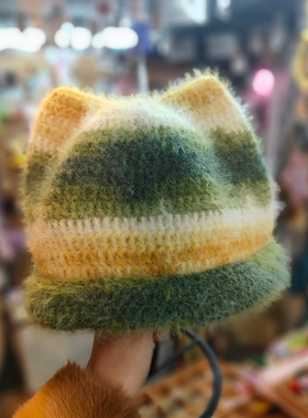 雪宝线diy手工猫耳帽子毛线编织材料包羊毛宝宝帽钩针圣诞节礼物