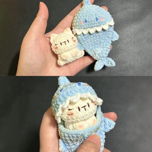 手工钩织鲨鱼小猫挂件材料包