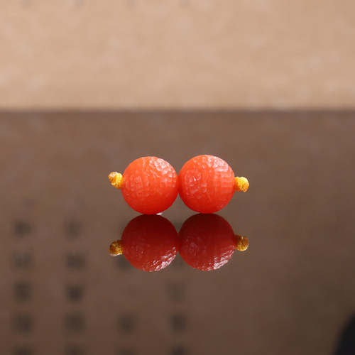 正品保山南红柿子红陨石珠7.6mm 399号苏工精雕满色满肉手串配珠