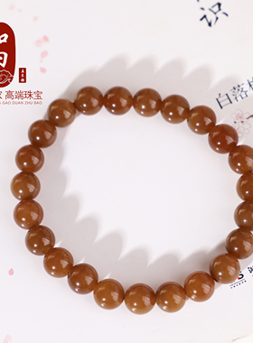 一抹红家！正品天然新疆和田玉切末糖焦糖色单圈手链8mmWZ65号