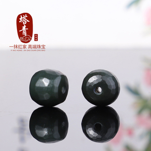 正品新疆和田玉塔青散珠老型珠细料墨碧无相珠黑青玉哑光单珠配珠