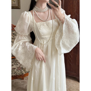 山野逸梦「百合」原创法式 帝政风天丝重磅定位刺绣连衣裙