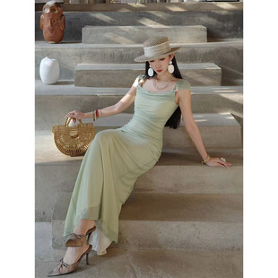 包臀长裙气质 温柔风绿色吊带连衣裙女夏薄荷色修身 山野逸梦 法式