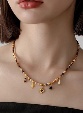 波西米亚美拉德风太阳花吊坠项链女气质网红锁骨链个性设计感颈链