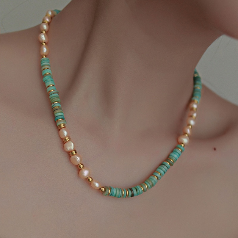 绿贝壳珍珠项链女夏季贝母串珠锁骨链时尚欧美风气质