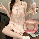 2025年新款 吊带睡衣女云朵棉绸薄款 学生带胸垫可爱草莓家居服套装