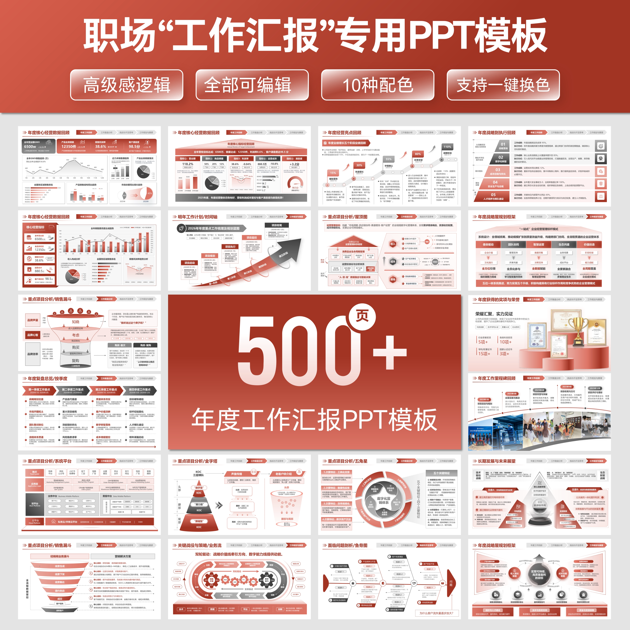 工作总结汇报系列PPT模板 | 年终汇报季度总结高级感PPT图片