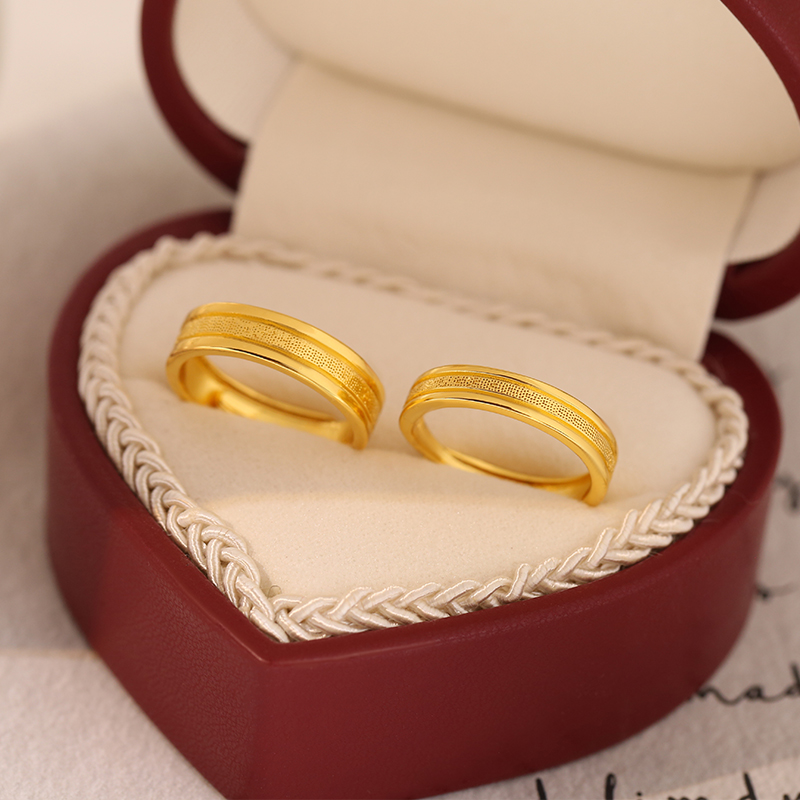 金店同款仿真沙金磨砂情侣对戒简约活口可调节结婚用的道具戒指