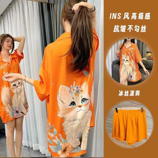 2025新款 冰丝睡裙女夏情裙衣性感开衫 睡衣高级感大码 家居服套装