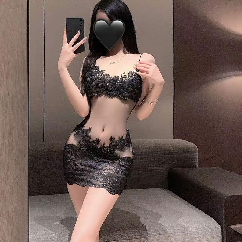 新款纯欲性感蕾丝吊带拼接睡裙女夏季紫色透视大码高级感刺绣免脱