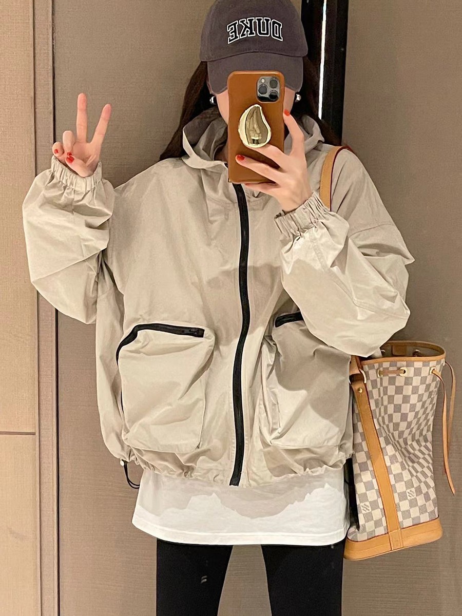 拼色大口袋防晒衣女宽松休闲外套