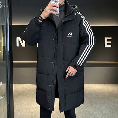 长款羽绒服男女冬季过膝羽绒袄白鸭绒防寒服加厚保暖三条杠外套潮