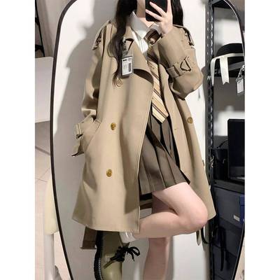 小个子风衣女2025春秋新款韩系高级感英伦风中长短款加厚大衣外套