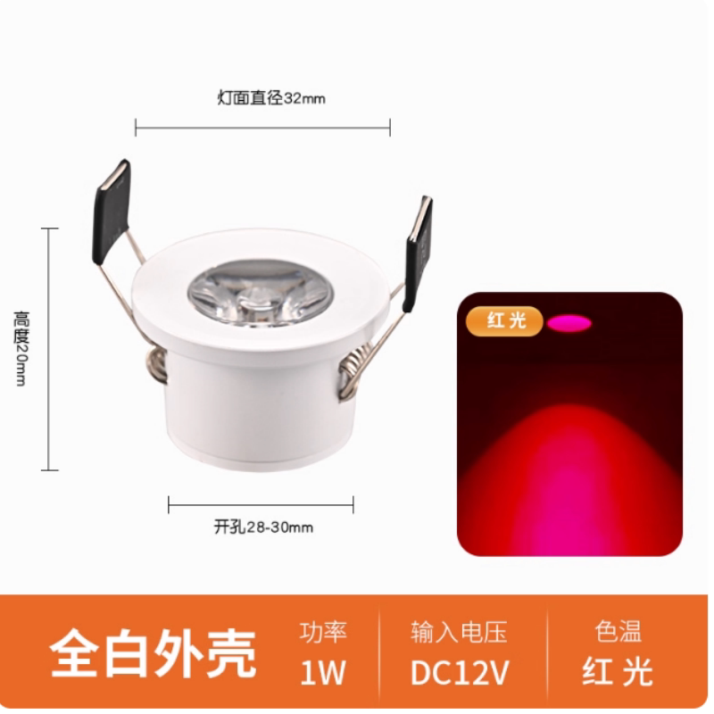 迷你led12V小射灯1w瓦开孔2.8公分3cm32mm嵌入式酒柜灯牛眼筒灯