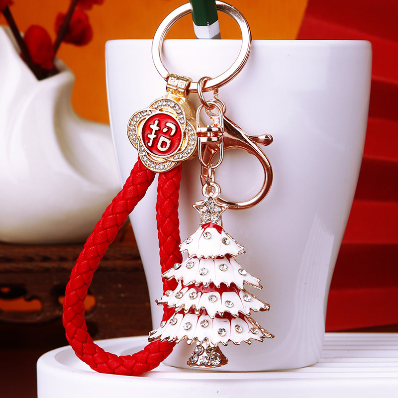招财创意镶水钻圣诞树汽车钥匙扣女可爱包包挂件钥匙链圣诞节礼物