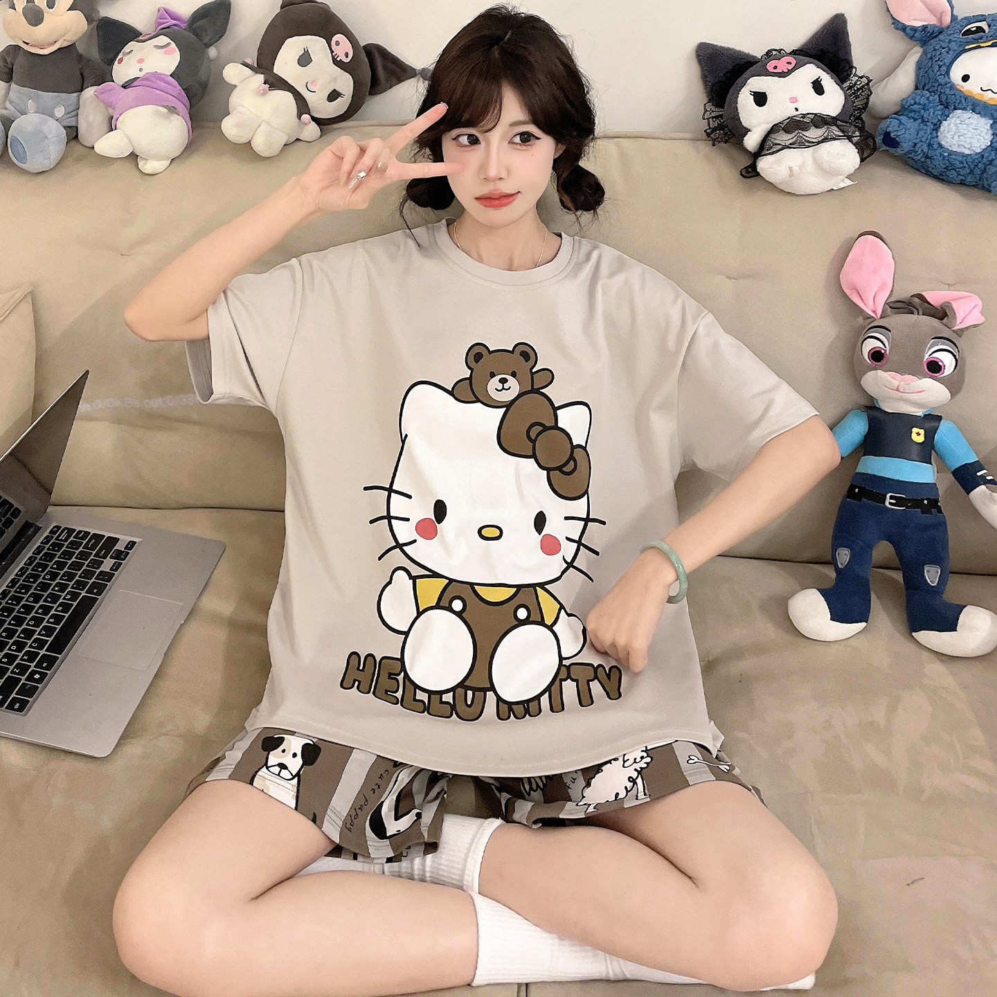 纯棉睡衣女孩可爱卡通短裤夏季短袖初中学生大童青少年套装家居服