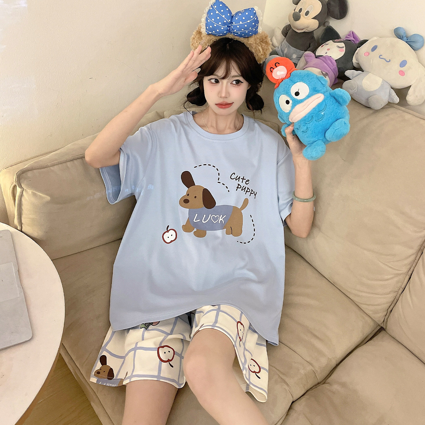 睡衣女孩纯棉可爱卡通甜美夏季短袖初中学生大童青少年家居服套装