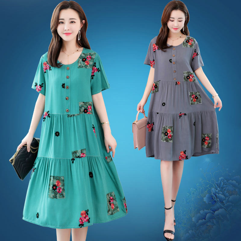 Middle and old age Women's wear Cotton and hemp Dress summer Mid length version Easy Large Seaside on vacation Mom outfit Cotton skirtin the Women's clothing/Boutique , Middle-aged women  category - from Buy2taobao.com to provide professional Taobao agent buy service