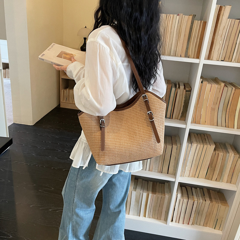 复古编织大容量通勤托特包女