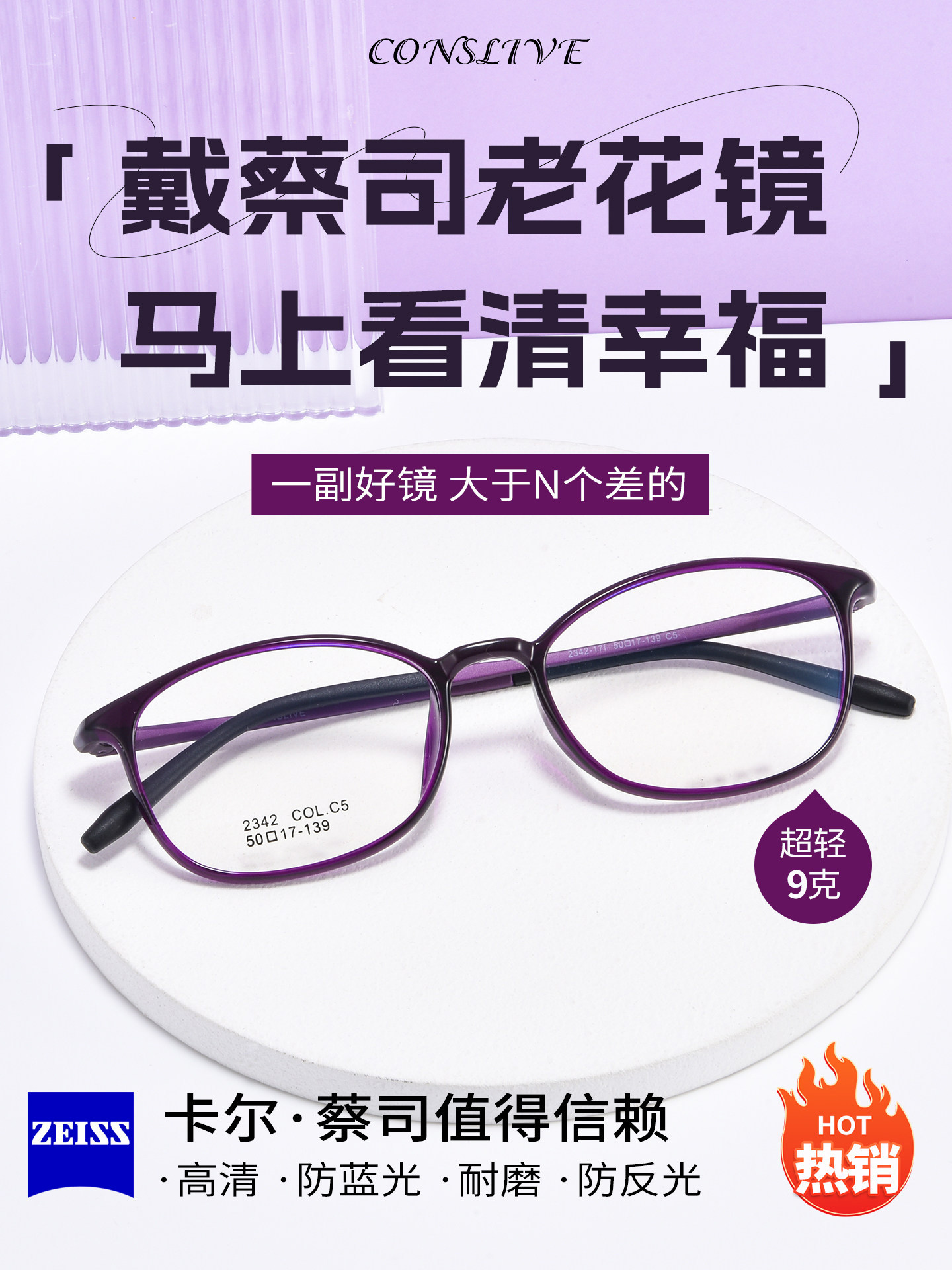 German Zeiss brand high-end reading glasses for women, ultra-light HD HD anti-blue light glasses, genuine anti-fatigue products for the elderly