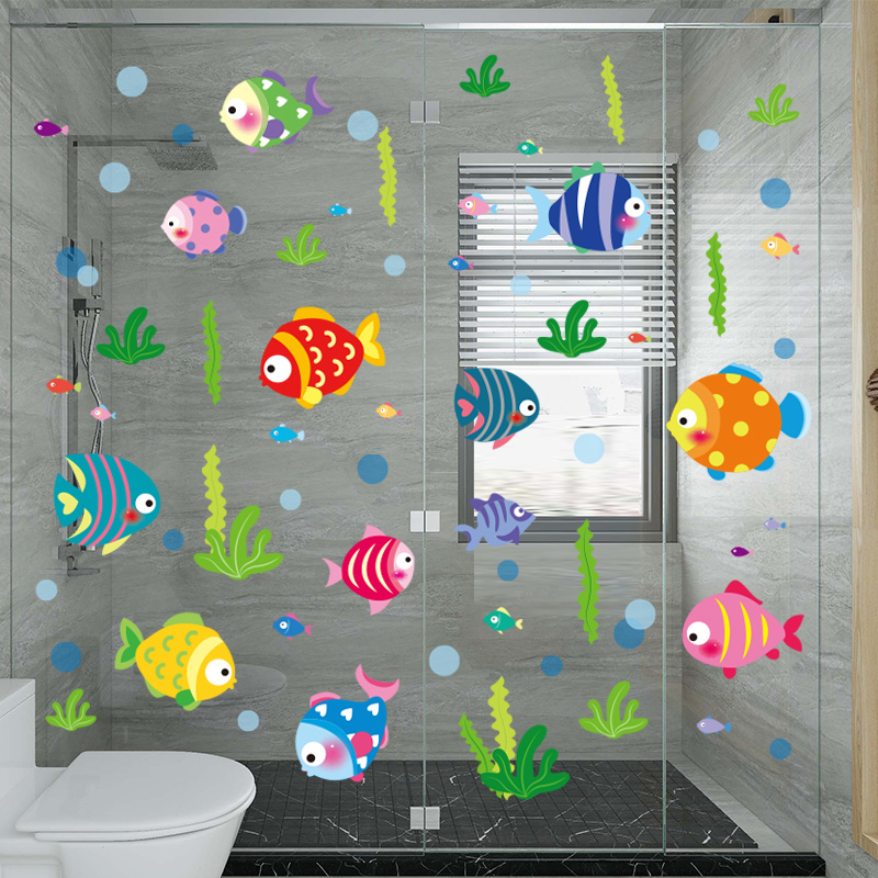 卫生间防水墙贴浴室瓷砖贴纸墙纸自粘墙上遮丑海洋鱼贴画补洞装饰图片