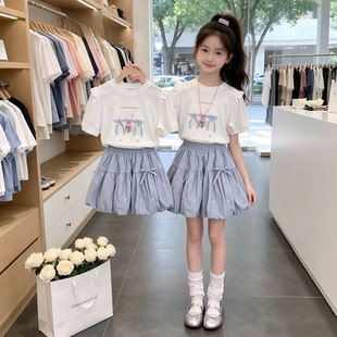 女童夏装套装2026新款女孩短袖t恤儿童夏季花苞裙裤夏天薄款裤裙