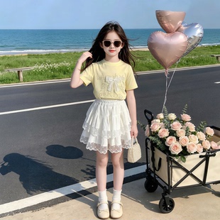 女童夏套装2026新款儿童夏季薄款短袖T恤两件套女孩巨好看蛋糕裙