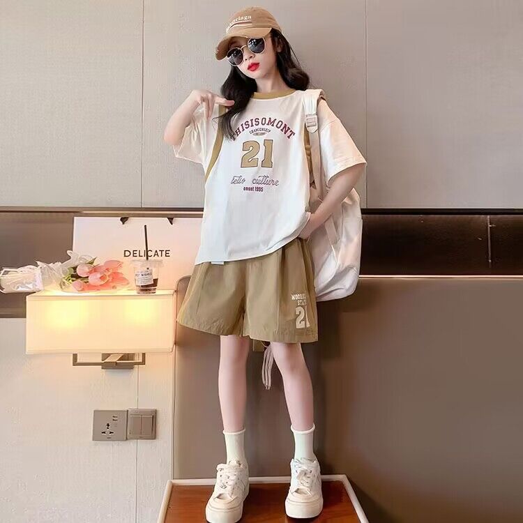 女童套装夏款运动短裤两件套纯棉