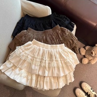 女童短裙2025新款蕾丝蛋糕裙儿童半身裙秋冬季小女孩洋气裙子时髦