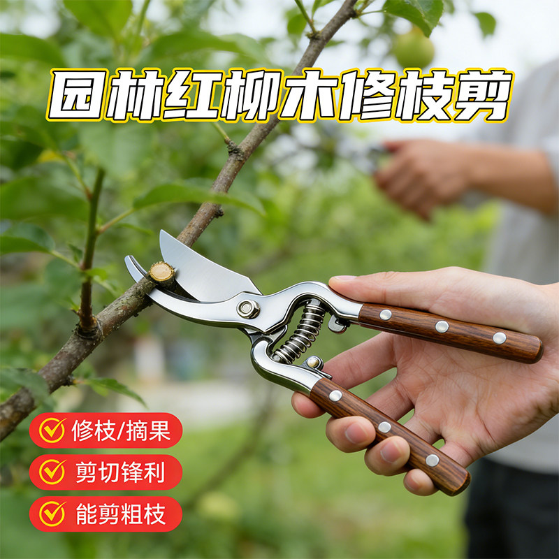 德国日本进口技术水曲柳木柄修枝剪花艺园林果树修剪树枝修花剪刀