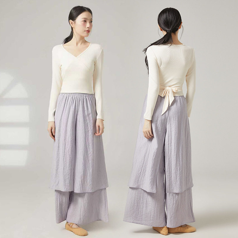 舞蹈练功服上衣女绑带长袖古典舞芭蕾跳舞现代形体训练服成人