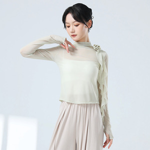现代舞练功服女新款半高领舞蹈服纱衣成人修身古典舞形体服上衣