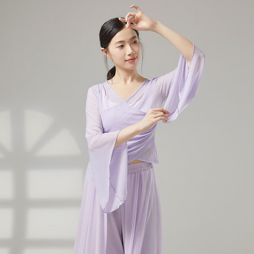古典舞舞蹈服新款弹力网纱上衣飘逸纱衣练功服中国舞民族演出服装