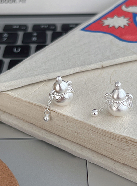 足银999福禄葫芦铃铛流苏纯银吊坠配件手工diy编绳手链小葫芦银饰