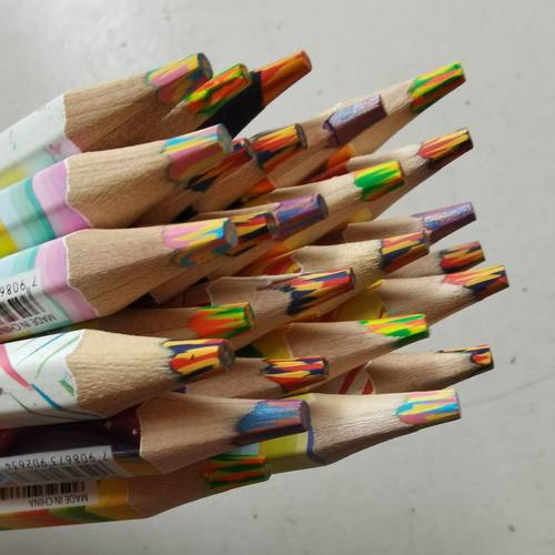 处理尾货彩色绘画铅笔彩虹铅笔多色芯创意绘画儿童可爱彩铅有瑕疵