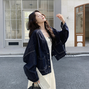 2026复古V领明显牛仔外套宽松无领大口袋上衣2D009 2606P165控268